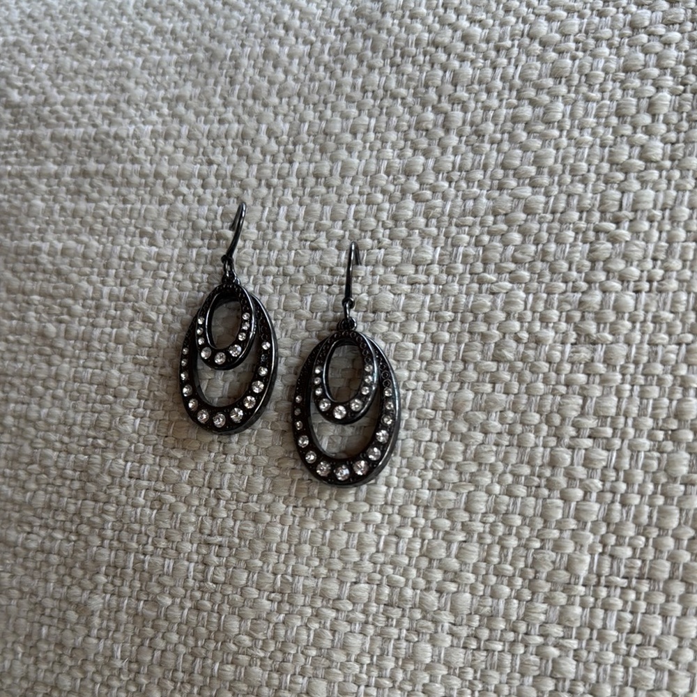 Black and Silver Dangle Earrings with Intricate Design